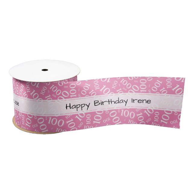 Happy Birthday 100 Number Pattern Pink/White Satin Ribbon (Spool)