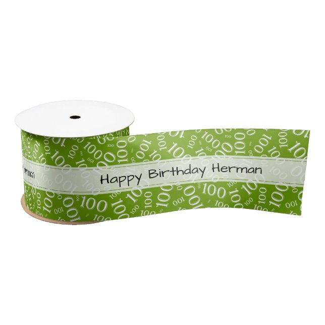 Happy Birthday" 100 Random Pattern Green/White Satin Ribbon (Spool)