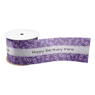 Happy Birthday" 100 Random Pattern Purple/White Satin Ribbon