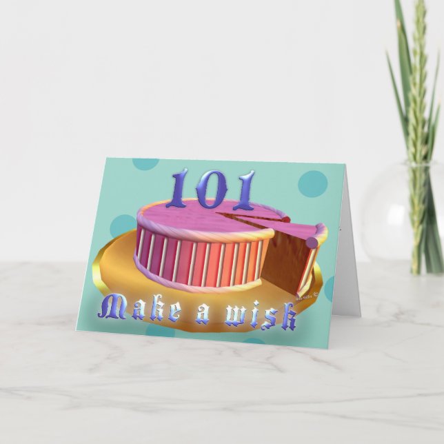 Happy Birthday 101 Pink Cake stripes Birthday Card (Front)