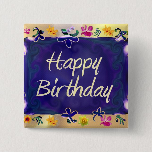 Happy Birthday 15 Cm Square Badge (Front)