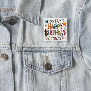 Happy Birthday 15 Cm Square Badge