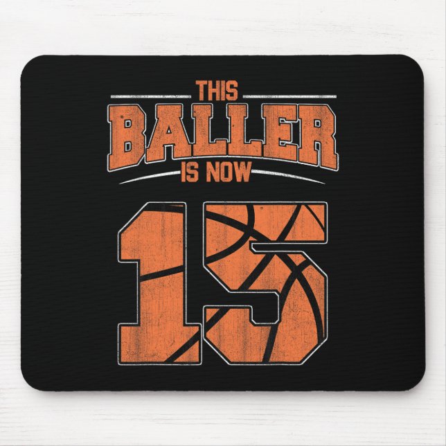 Happy Birthday 15 Year Old Basketball Boys Fifteen Mouse Pad (Front)