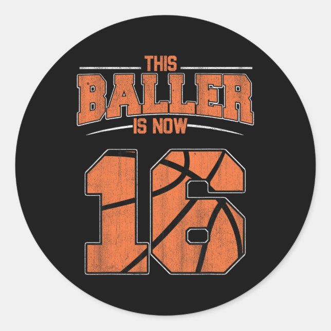 Happy Birthday 16 Year Old Basketball Boys Sixteen Classic Round Sticker (Front)