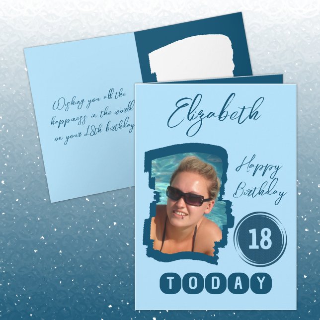 Happy birthday 18 today add photo blue card (Creator Uploaded)