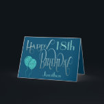 Happy Birthday 18th Name Blue Card<br><div class="desc">An elegant design of ornate typography in masculine colours for an 18th birthday. Happy Birthday is set in a decorative script in blue, and the age is in a cordinating typeface in soft teal, along with your recipient’s name, on a blue background. You can change the message inside to your...</div>