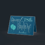 Happy Birthday 18th Name Blue Card<br><div class="desc">An elegant design of ornate typography in masculine colours for an 18th birthday. Happy Birthday is set in a decorative script in blue, and the age is in a cordinating typeface in soft teal, along with your recipient’s name, on a blue background. You can change the message inside to your...</div>