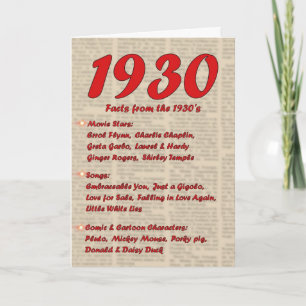 Happy Birthday 1930 Year of Birth 30's 30s thirtie Card