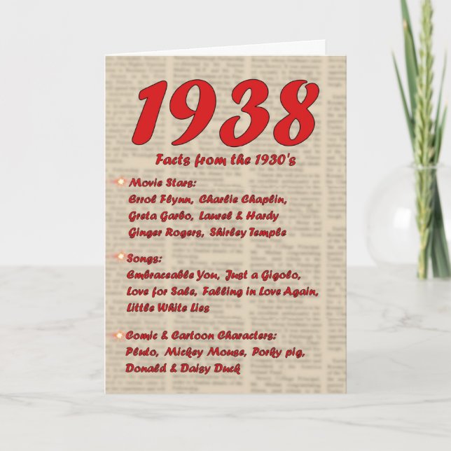 Happy Birthday 1938 Year of Birth 30's 30s thirtie Card (Front)
