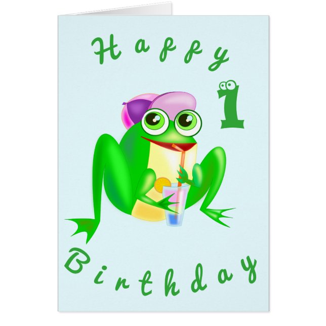 Happy Birthday 1 Card with Happy Party Frog (Front)