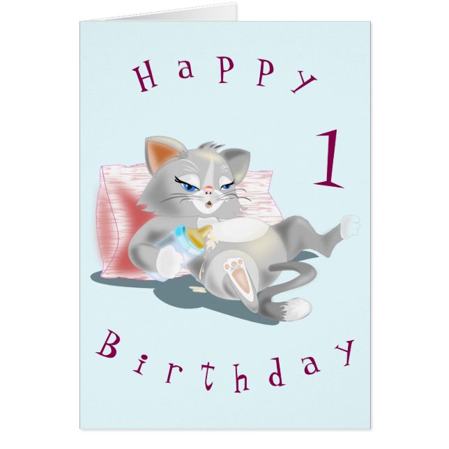 Happy Birthday 1 - Cute Baby Kitty - Add Name/Year (Front)