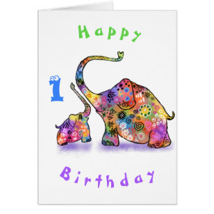 Happy Birthday 1 - Happy Mother and Baby Elephant 