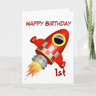 Happy Birthday 1st Rocket Ship Theme Card