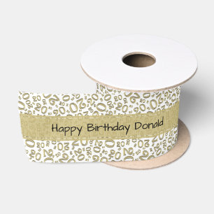 Happy Birthday 20 Gold/White Number Pattern Satin Ribbon
