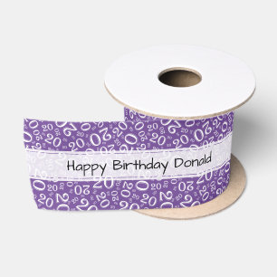 Happy Birthday 20 Purple/White Number Pattern Satin Ribbon