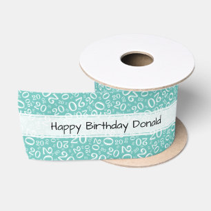 Happy Birthday 20 Teal/White Number Pattern Satin Ribbon