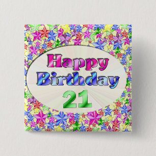 Happy Birthday 21 15 Cm Square Badge