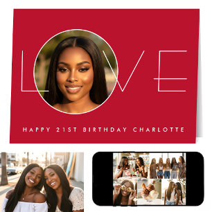 Happy Birthday 21st Photo Love Elegant Red Card