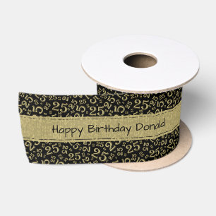 Happy Birthday 25 Black/Gold Number Pattern Satin Ribbon