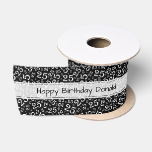 Happy Birthday 25 Black/White Number Pattern Satin Ribbon