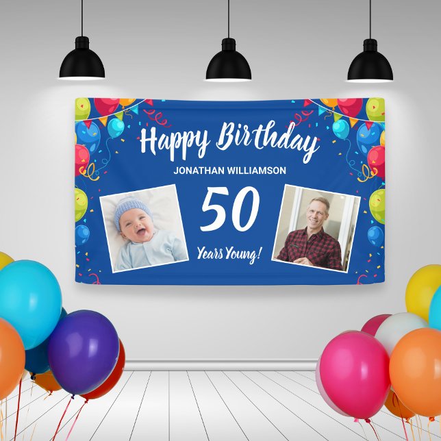 Happy Birthday, 2 Photos, Any Age, Fun Balloons Banner (Creator Uploaded)