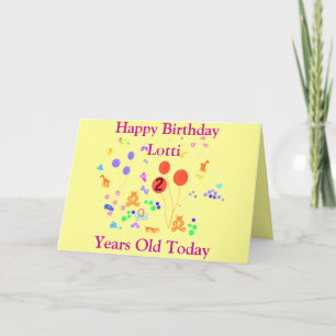 Happy Birthday 2 years old, add name front Card