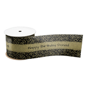 Happy Birthday 30 Black/Gold Number Pattern Satin Ribbon