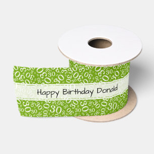 Happy Birthday 30 Green/White Number Pattern Satin Ribbon
