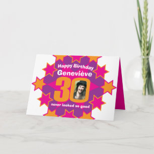 Happy birthday 30 pink stars custom name photo card
