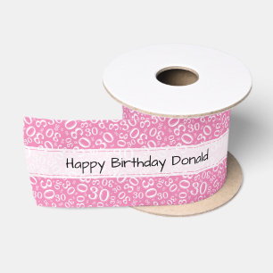 Happy Birthday 30 Pink/White Number Pattern Satin Ribbon
