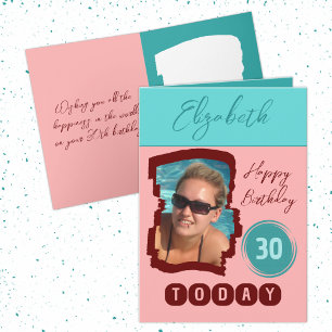 Happy birthday 30 today add photo burgundy mint card