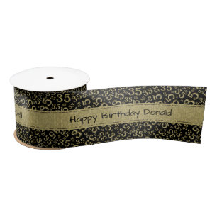 Happy Birthday 35 Black/Gold Number Pattern Satin Ribbon