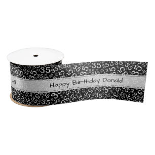Happy Birthday 35 Black/White Number Pattern Satin Ribbon