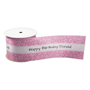 Happy Birthday 35 Pink/White Number Pattern Satin Ribbon