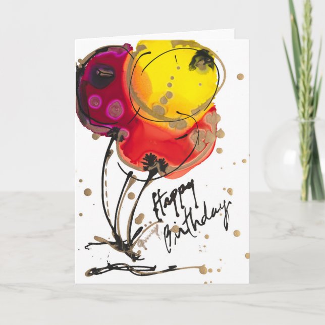 Happy Birthday 3 Balloons Lovitude Blank Note Card (Front)
