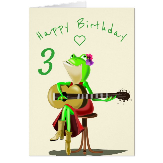 Happy Birthday 3 - Frog Playing Guitar - Add Year (Front)