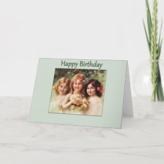 Happy Birthday-3 Vintage Girls Card