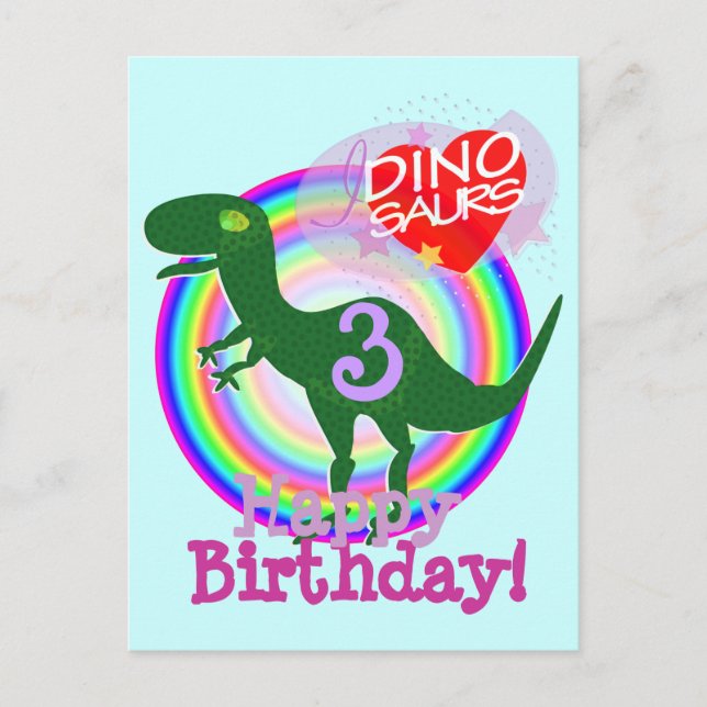 Happy Birthday 3 Years T-Rex Dino Postcard (Front)