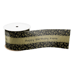 Happy Birthday" 40 Number Pattern Black/Gold Satin Ribbon
