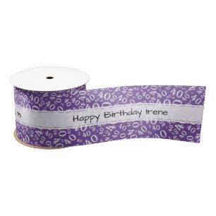 "Happy Birthday" 40 Number Pattern Purple/White Satin Ribbon
