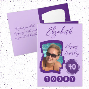 Happy birthday 40 today add photo purple card