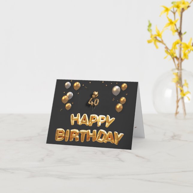 Happy birthday 40th black and gold birthday photos card (Yellow Flower)