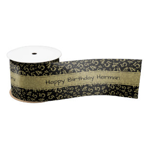 Happy Birthday 45 Number Pattern Black/Gold Satin Ribbon