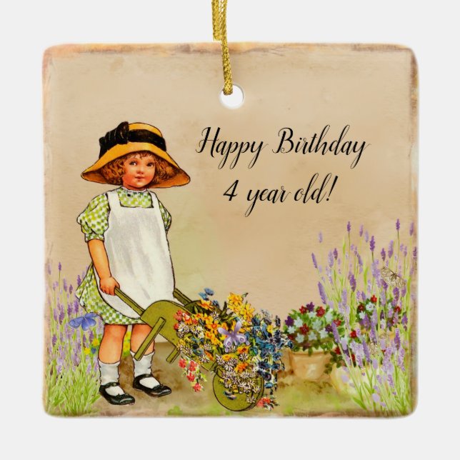 Happy Birthday 4 Year Old Ceramic Ornament (Front)