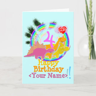 Happy Birthday 4 Years, Your Name Dinos Card