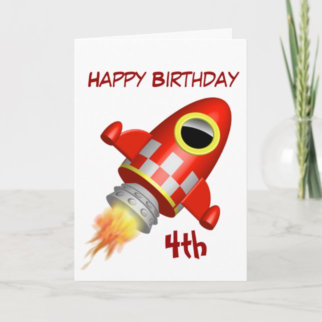 Happy Birthday 4th Little Rocket Theme Card (Front)