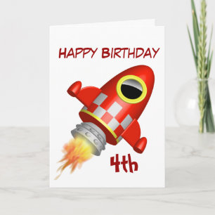 Happy Birthday 4th Little Rocket Theme Card