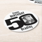 Happy birthday 50 name and photo paper coasters