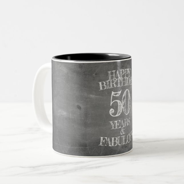 Happy Birthday - 50 Years & Fabulous Two-Tone Coffee Mug (Front Left)