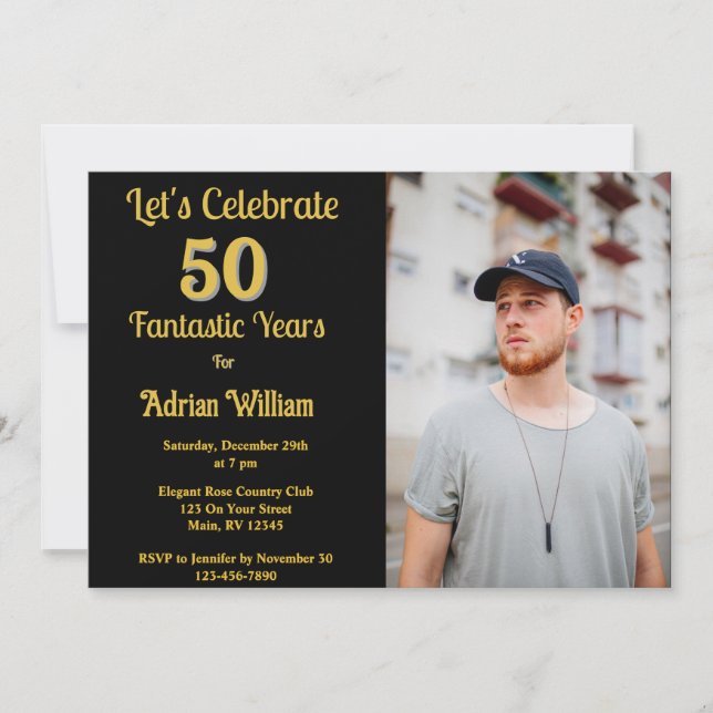 Happy Birthday 50 Years Photo Fifty Party  Invitation (Front)